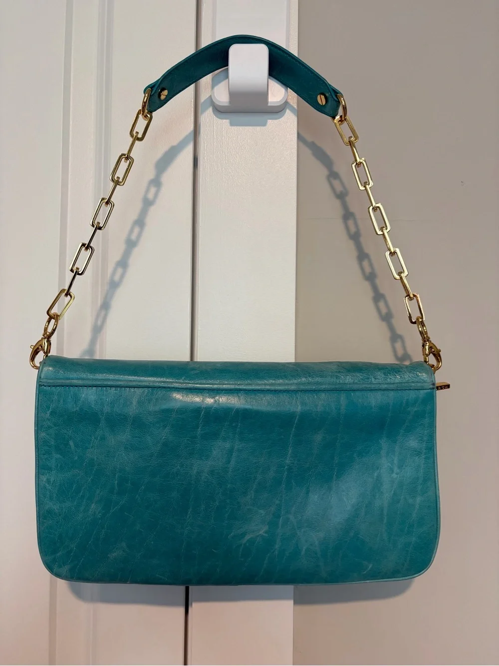 Tory Burch Teal Leather Shoulder Bag with Gold Chain Strap